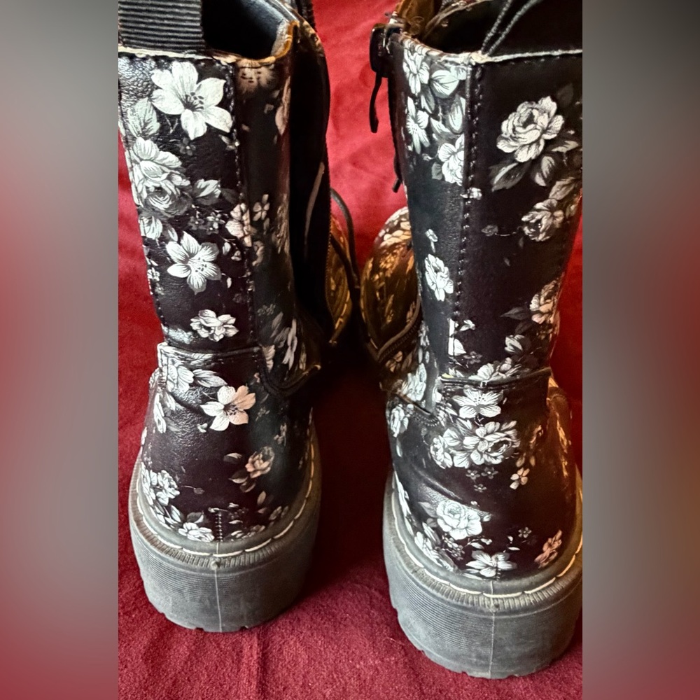 Jellypop Black Floral Combat Boots - Picture 3 of 5
